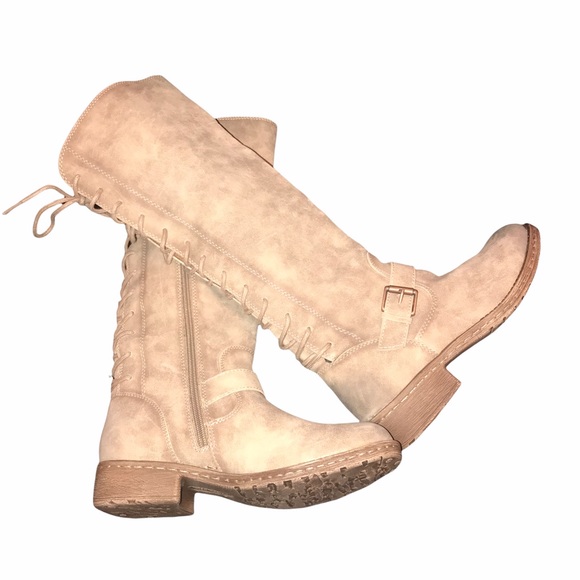 Eurosoft Selden Knee High Boot Stone Taupe Faux Suede Upper Lace Up Riding Boot - Picture 5 of 9